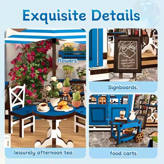Santorini napfényes kávézó DIY miniatűr ház