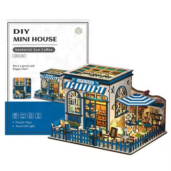 Santorini napfényes kávézó DIY miniatűr ház