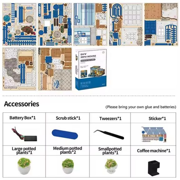 Santorini napfényes kávézó DIY miniatűr ház